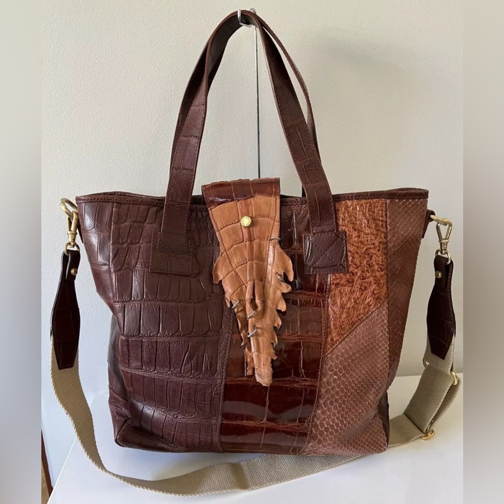 AMBROSI ABRIANNA Large Crocodile Snakeskin Tote Crossbody Bag Handbag